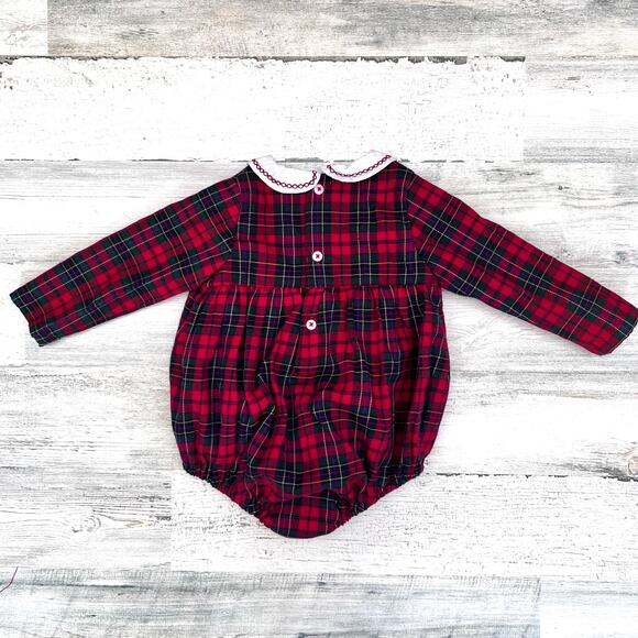 Edgehill Collection x Darby Fallon Plaid Bubble Romper Baby 9M Holiday Christmas - Picture 4 of 9